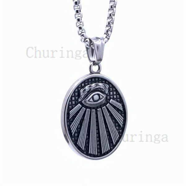 Blackening Vintage Freemason Stainless Steel Round Pendant