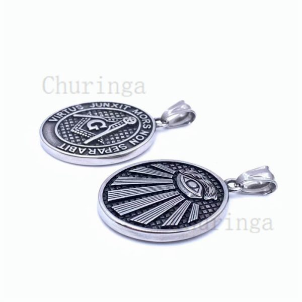 Blackening Vintage Freemason Stainless Steel Round Pendant