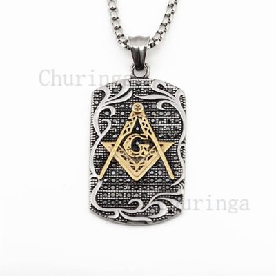 Blackening Vintage Gold Plated Square Masonic Stainless Steel Pendant