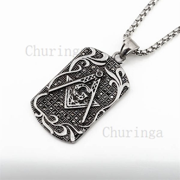 Blackening Vintage Gold Plated Square Masonic Stainless Steel Pendant