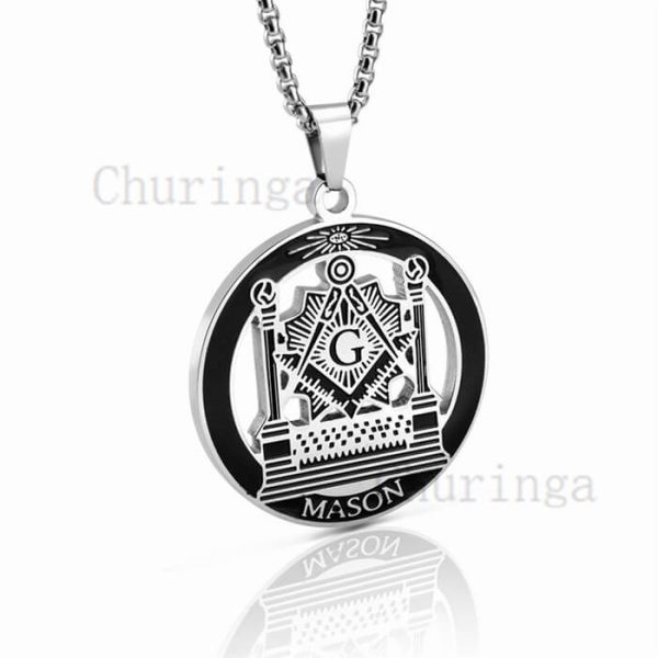 Wire Cut Round Corroded Black Oil Freemason Stainless Steel Pendant