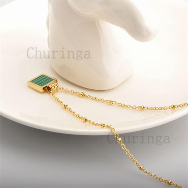 Occident Square Shell Malachite Stainless Steel Gold Plated Pendant