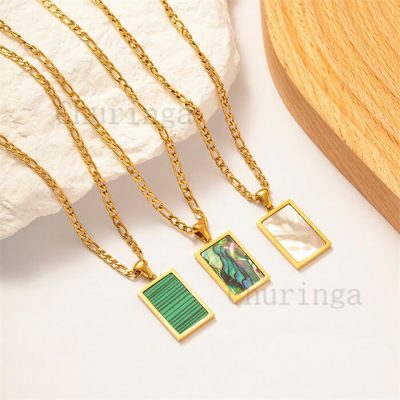Natural Abalone Shell Gold Plated Rectangular Shape Stainless Steel Pendant