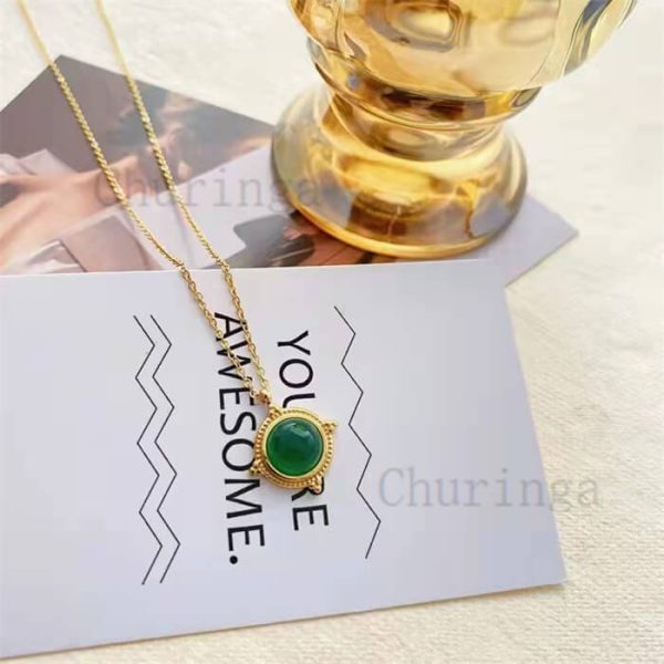 French Style Luxury Green Agate Gold-Plated Pendant