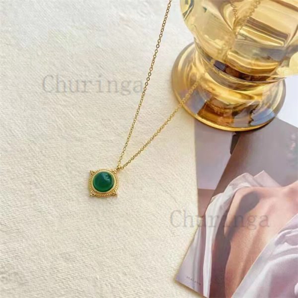 French Style Luxury Green Agate Gold-Plated Pendant