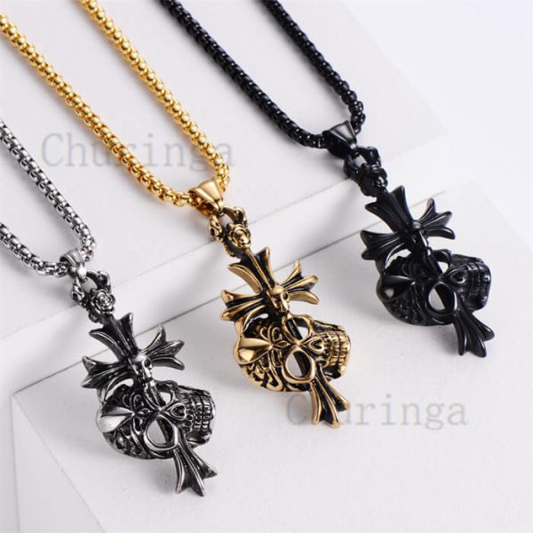 Nordic Viking Rampage Skull Cross Stainless Steel Pendant