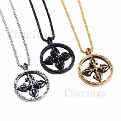 Staniless Steel Round Circle Cross Gold/Black Plated Pendant