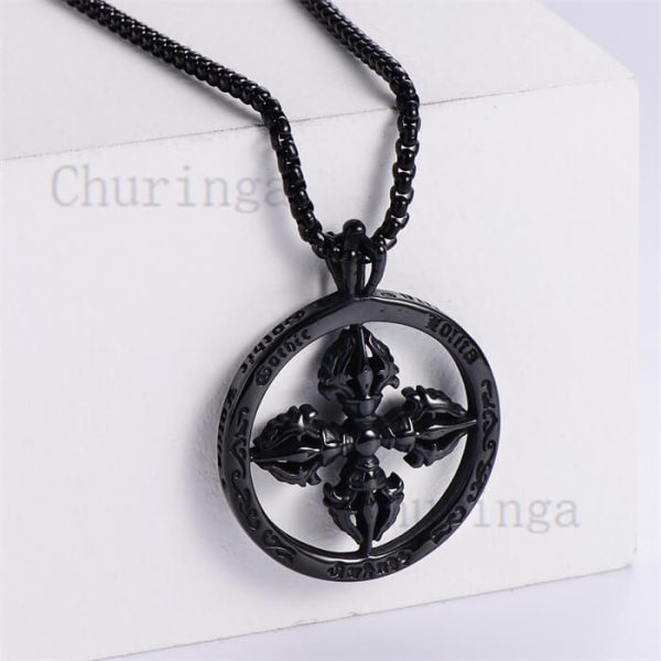 Staniless Steel Round Circle Cross Gold/Black Plated Pendant
