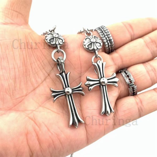 Occident Double Cross Stainless Steel Crowe Pendant