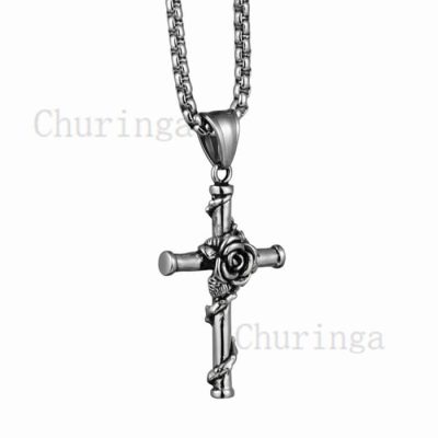 Hip Hop Fashion Personality Rose Stainless Steel Cross Pendant