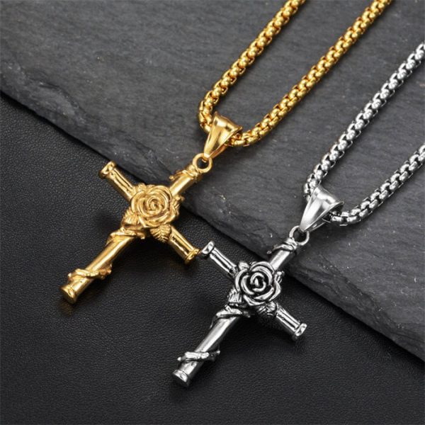 Hip Hop Fashion Personality Rose Stainless Steel Cross Pendant