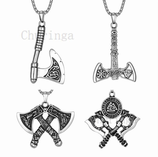 Nordic Style Viking Symbol Double Odin Axe Stainless Steel Pendant