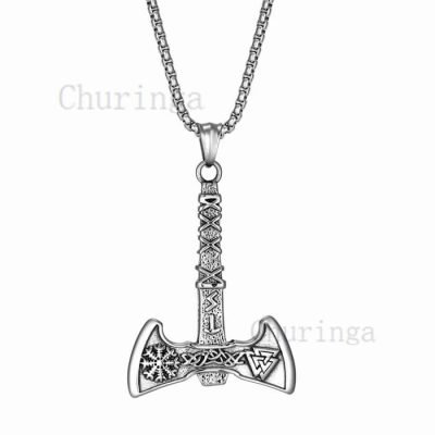 Nordic Style Viking Symbol Double-end Odin Axe Stainless Steel Pendant