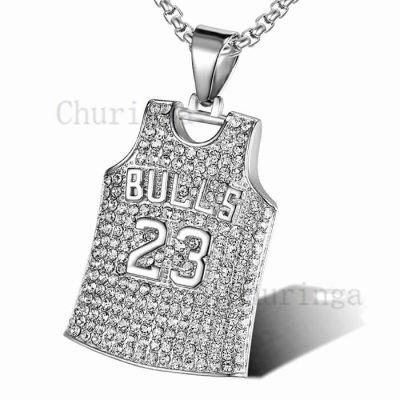 Hip Hop Gold Plated Full Crystal Jordan No. 23 Jersey Stainless Steel Pendant