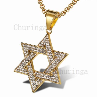 Gold Plated Rhinestone David Hexawn Star Hip Hop Stainless Steel Pendant