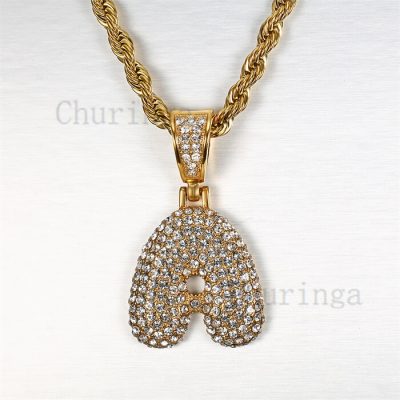 Gold Plated Full Crystal 26 Bubble Letter Stainless Steel Hip Hop Pendant