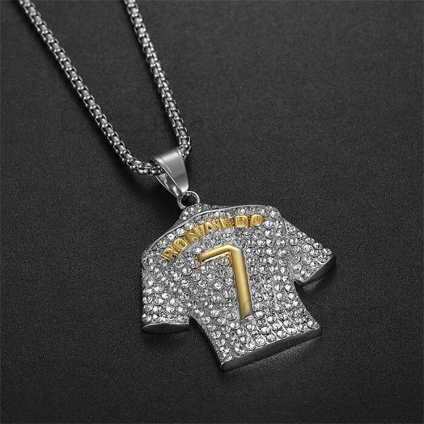 Ronaldo No. 7 Gold-Plated Full Crystal Jersey Stainless Steel Hip Hop Pendant