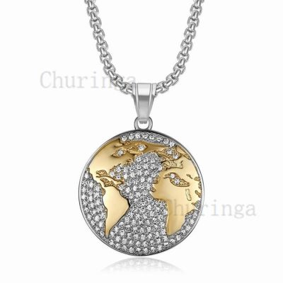 World Map Gold Plated Stainless Steel Hip Hop Pendant