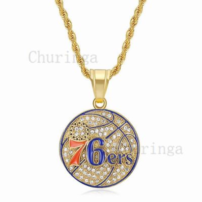 Basketball Team Crystal Gold Plated Stainless Steel Hip Hop Pendant