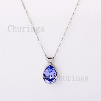 Occident Simple Water Drop Swarovski Crystal Element Stainless Steel Pendant