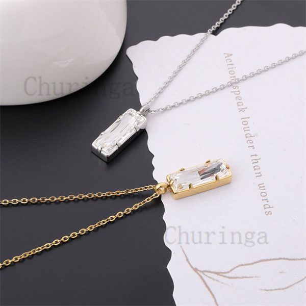 Occident Simple Rectangular Swarovski Crystal Element Stainless Steel Gold Plated Pendant