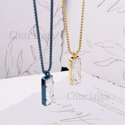 Occident Simple Rectangular Swarovski Crystal Element Stainless Steel Gold Plated Pendant