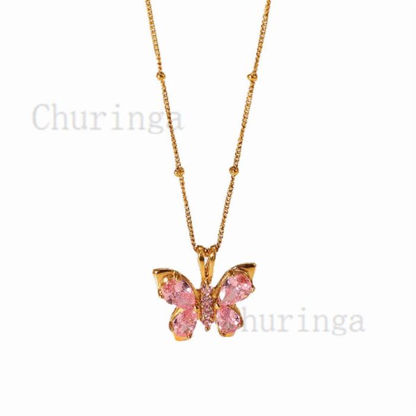 18K Gold Plated Zircon Stainless Steel Butterfly Pendant