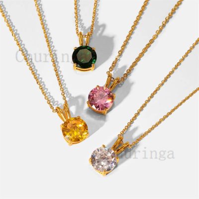 Simple Stainless Steel Pendant With 18K Gold Plated Round Zircon Inlaid