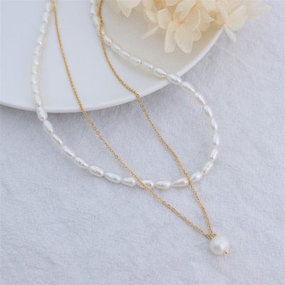 Double Baroque Pearl Necklace Simple Stainless Steel Pearl Necklace