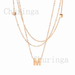 French Style Multilayer Simple Letter M Stainless Steel Necklace