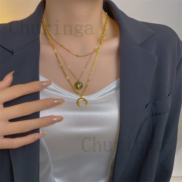 Star Moon Accessories Temperament Clavicle Stainless Steel Multilayer Necklace