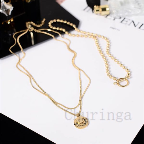 Round Brand Coin Multi-layer Combination Stainless Steel Necklace