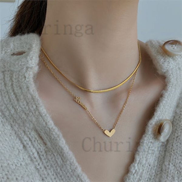 Double Layer Stainless Steel Heart-Shaped Necklace