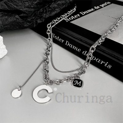 Letter C Pendant Stack Wear Stainless Steel Necklace