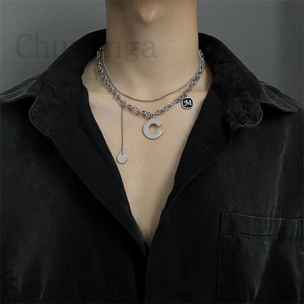 Letter C Pendant Stack Wear Stainless Steel Necklace