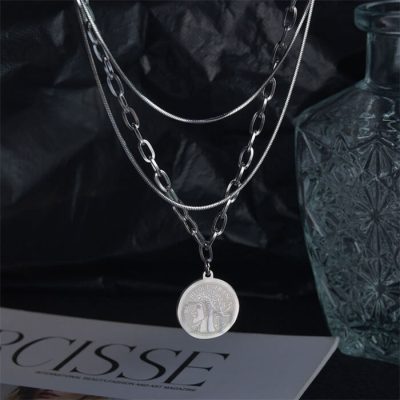 Multi Layer Wear Coin Vintage Stainless Steel Necklace