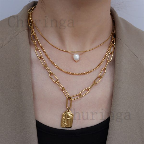 Three Layers of Irregular Pearl Versatile Stainless Steel Necklace