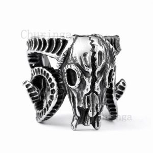 Stainless Steel Ancient Red Argali Skull Ring