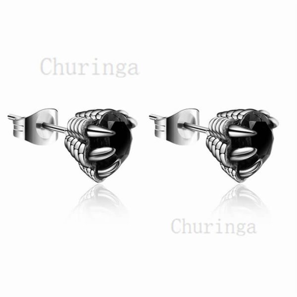 Stainless Steel Retro Dragon Claw Inlaid Zircon Ear Studs Earrings