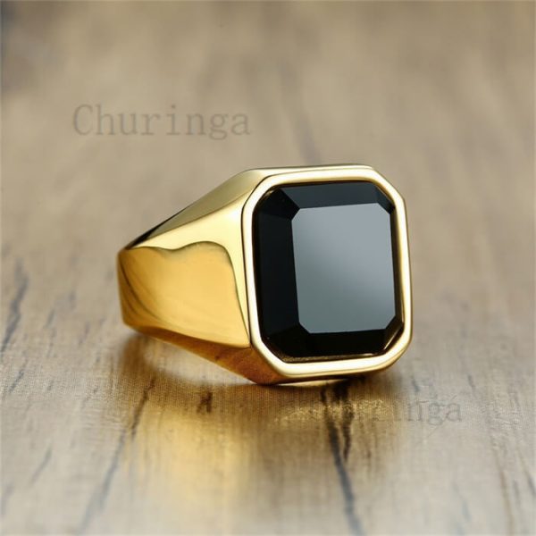 Occident Personality Inlaid Octagon Black/Red Glass Stainless Steel Ring