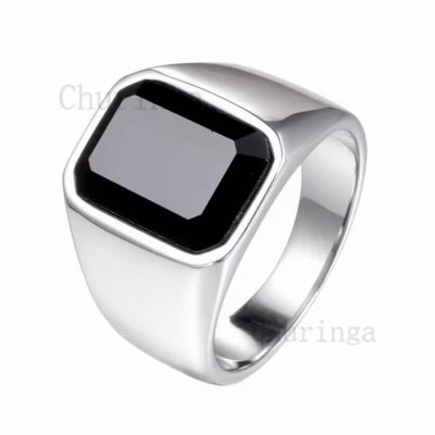 Occident Simple Inlaid Black/Red Glass Stainless Steel Men's Ring