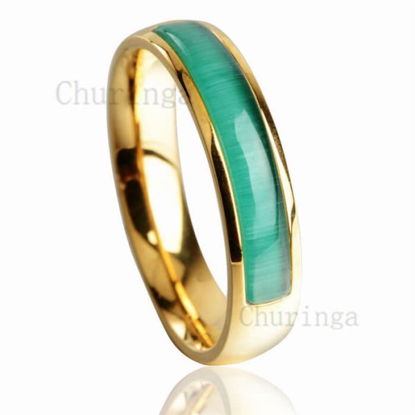 Occident Cat Eye Emerald Green Simple Stainless Steel Ring