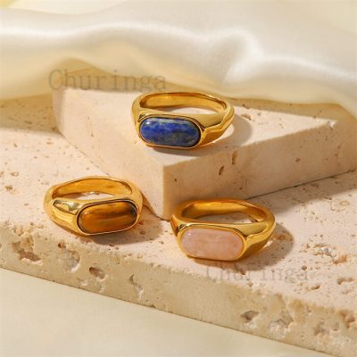 Niche Design Inlaid Natural Tiger’s Eye Stone Personality Stainless Steel Ring
