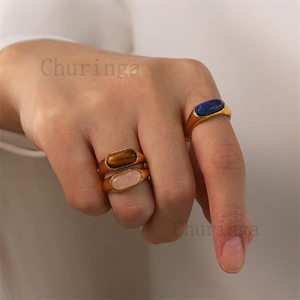 Niche Design Inlaid Natural Tiger's Eye Stone Personality Stainless Steel Ring