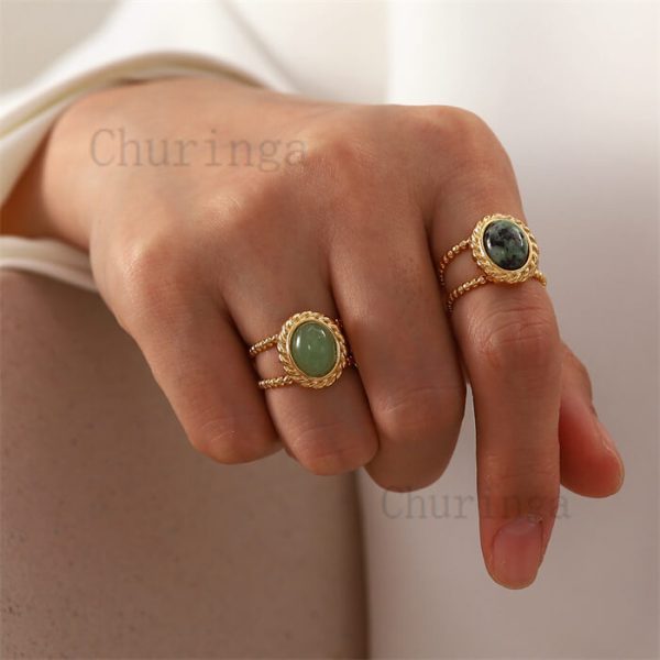 Stainless Steel Retro Natural Stone Niche Design Open Ring