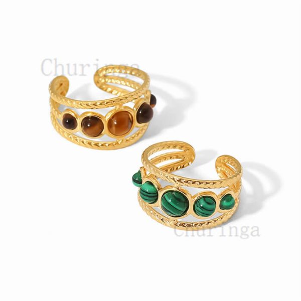 Malachite Gold Plated Opening Ring