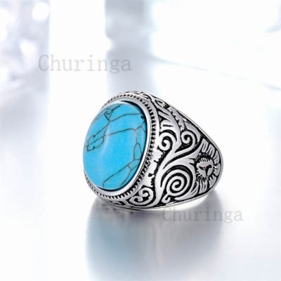 Occident Retro Pattern Inlaid Oval Stainless Steel Ring