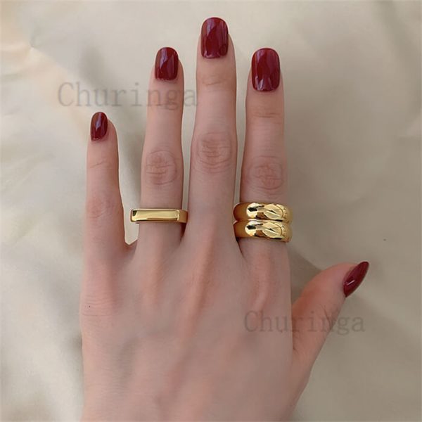 Double Metal Texture Occident Simple Stainless Steel Gold Plated Ring