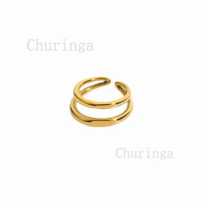 Double Line Strip Fashion Simple Stainless Steel Gold Plated Ring