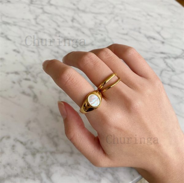 Double Line Strip Fashion Simple Stainless Steel Gold Plated Ring